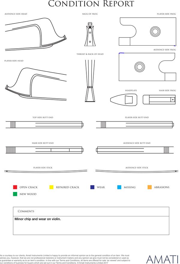 A small-sized violin bow, unbranded - condition report
