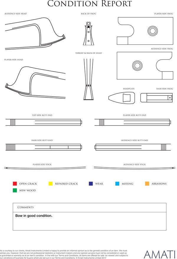 A small-sized nickel-mounted violin bow, unbranded - condition report