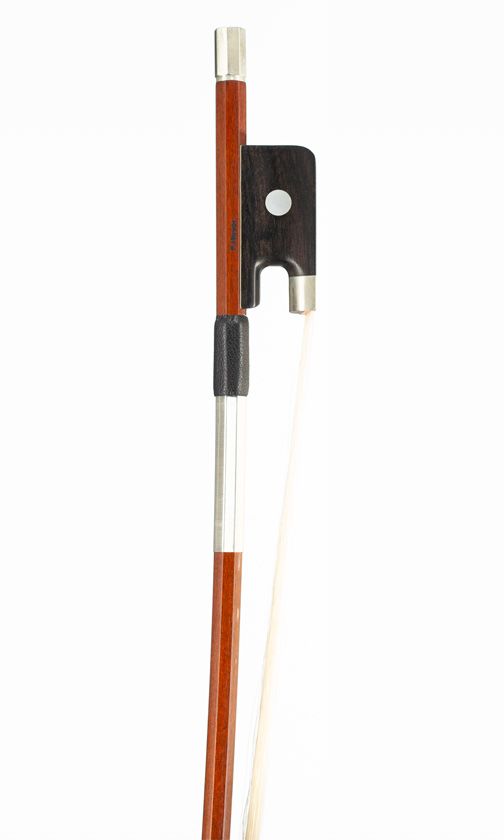 A nickel-mounted cello bow, branded P. Hoyer