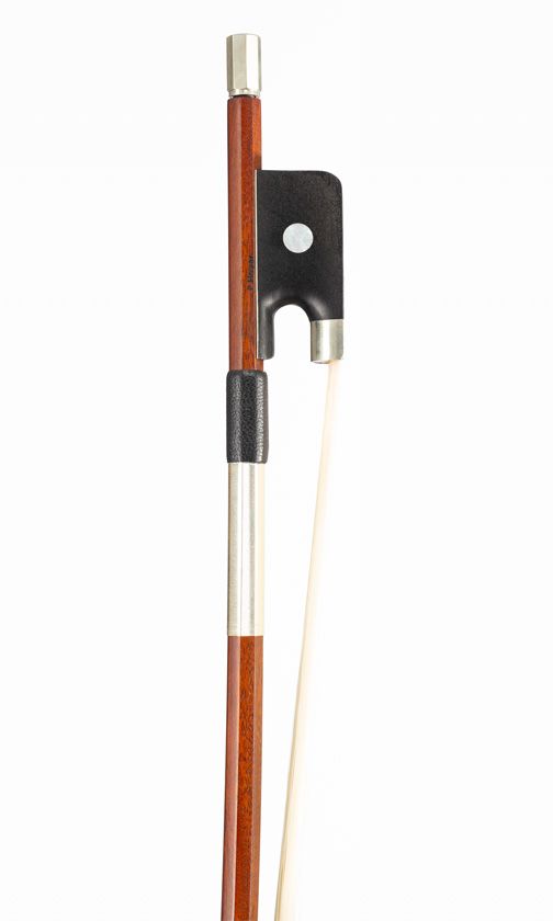 A nickel-mounted cello bow, branded P. Hoyer