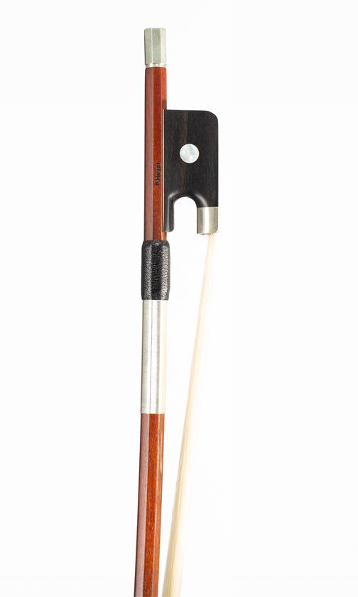 A nickel-mounted cello bow, branded P. Hoyer