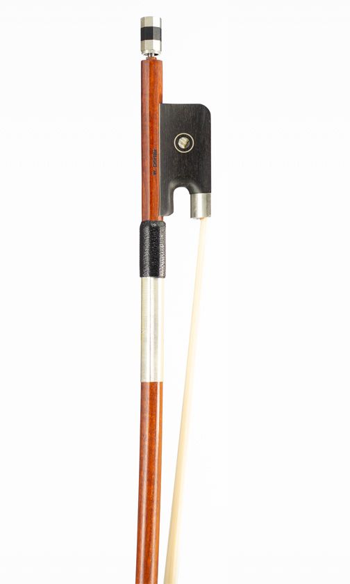 A nickel-mounted cello bow, branded W. Dörfler