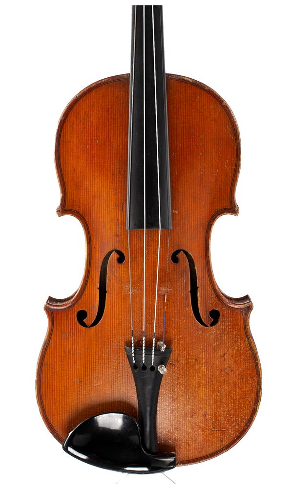 A violin, labelled Hawkes & Sons