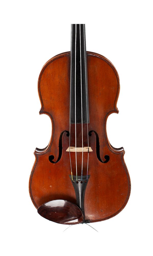 A half-sized violin, labelled Le Parisien