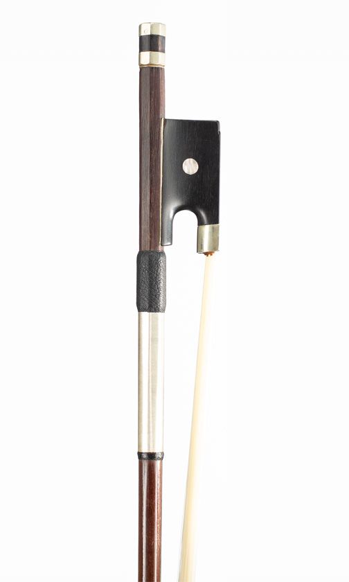 A nickel-mounted violin bow, Mirecourt, circa 1900