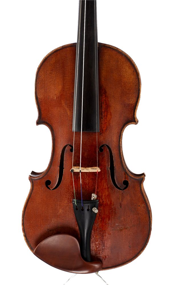 A violin, labelled, Made in Belgium, G. M., A.D.1864
