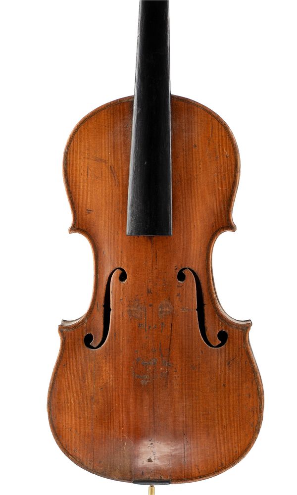 A violin, bearing a repairer's inscription