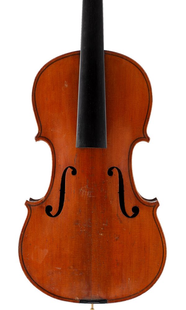 A violin, labelled Petrus Guarnerius