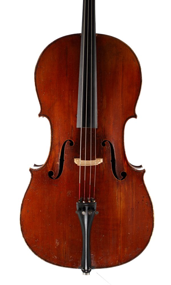 A cello, labelled Vuillaume