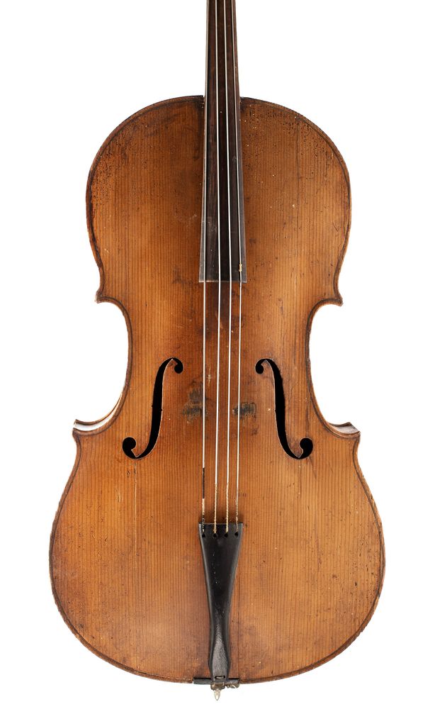 A cello, labelled A. W. Juggins [?]