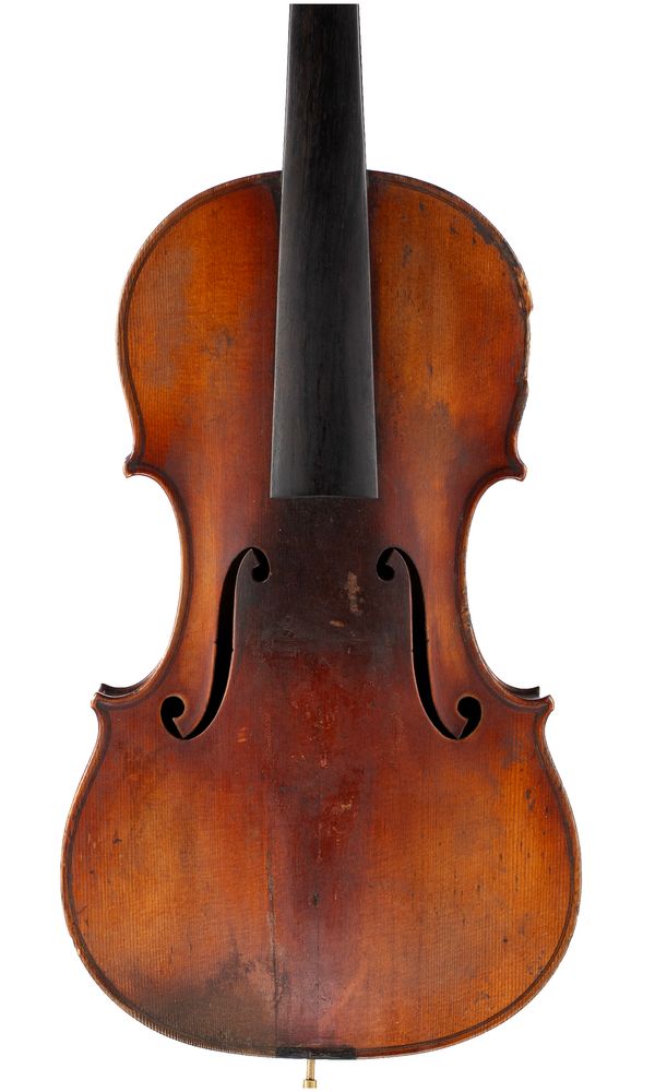 A violin, labelled Joseph Guarnerius