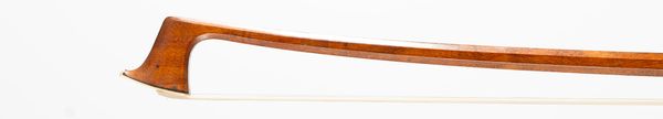 A nickel-mounted violin bow, branded ' G. Duhaut à Mirecourt'