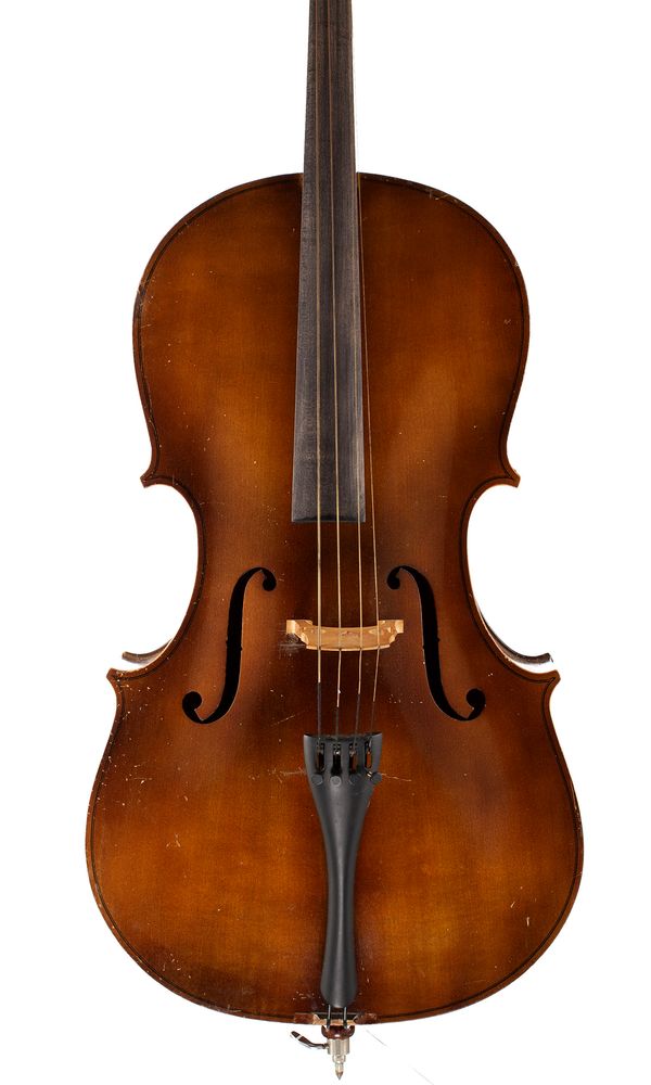 A child-sized cello, labelled Made in Hungary
