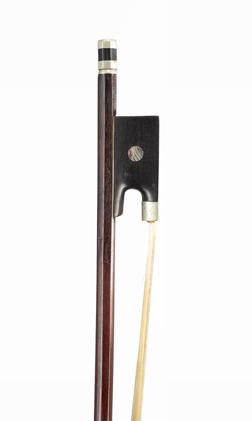 A nickel-mounted violin bow, probably by Cuniot Hury, Mirecourt, circa 1900