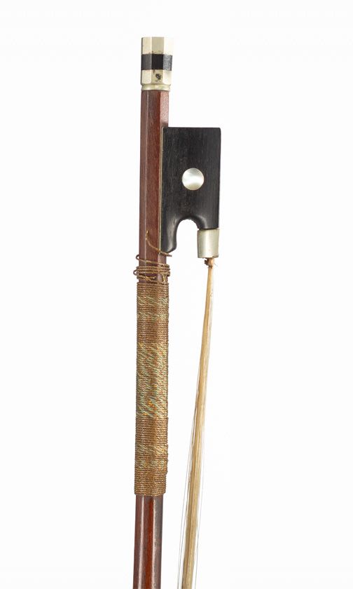 A nickel-mounted child-sized violin bow, probably France, circa 1910