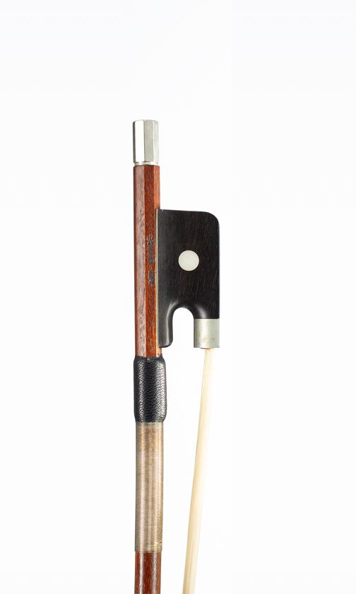 A nickel-mounted cello bow, Mirecourt, circa 1970