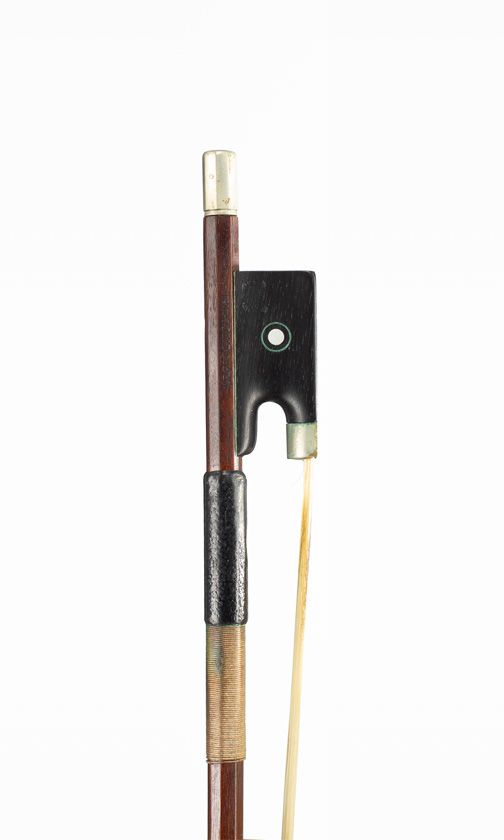 A nickel-mounted violin bow by Hermann Richard Pfretzschner, Germany, circa 1900