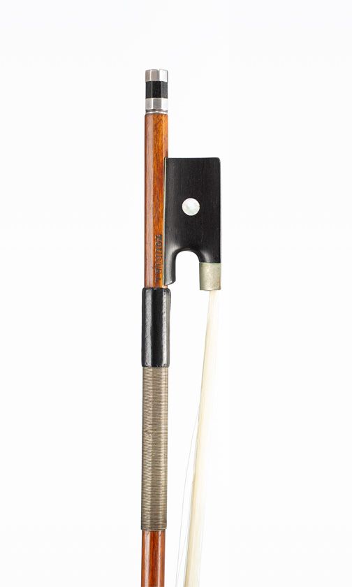 A nickel-mounted violin bow by Eugène Cuniot [Cuniot-Hury], Mirecourt, circa 1895