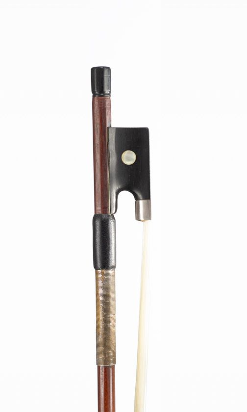 An ebony and silver-mounted violin bow, branded Dodd