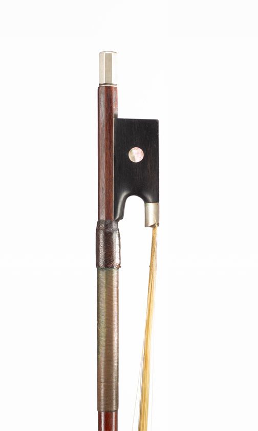 A nickel-mounted violin bow, unbranded