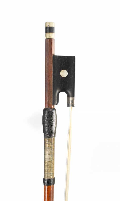 A nickel-mounted violin bow, unbranded