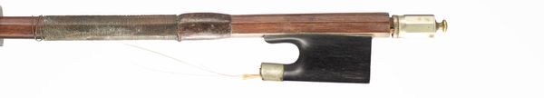 A three-quarter sized nickel-mounted violin bow, branded Lupot