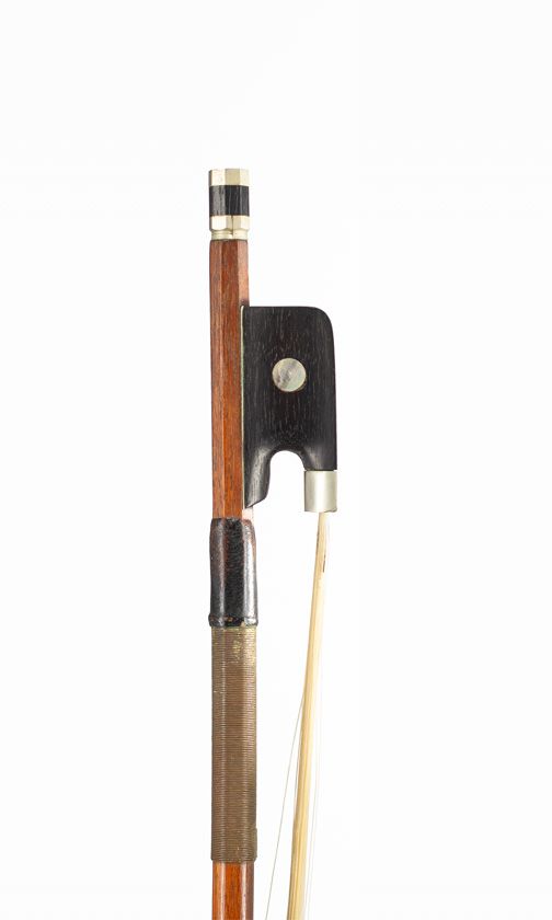 A nickel-mounted violin bow, France, circa 1910