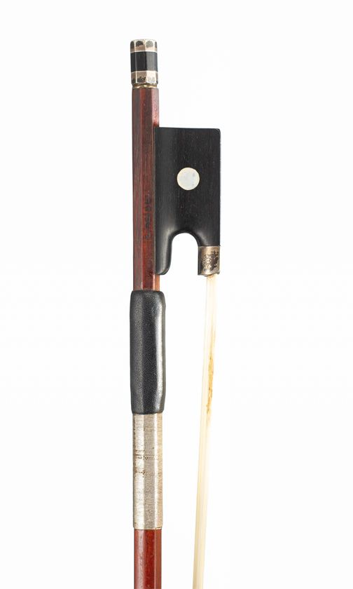 A silver-mounted violin bow, branded E. Reidel