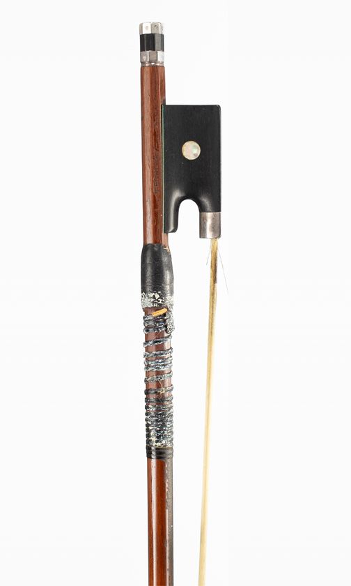 A silver-mounted violin bow, branded Techler