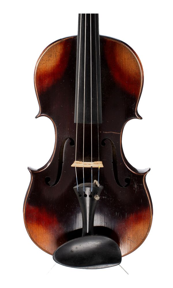A violin, labelled Rigat Rubus