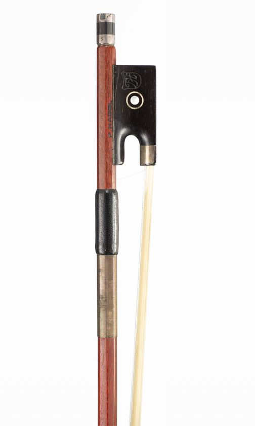 A silver-mounted violin bow, branded F. Habel