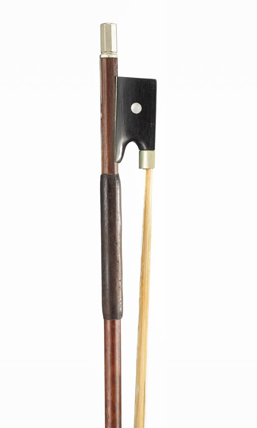 A nickel-mounted violin bow, unbranded