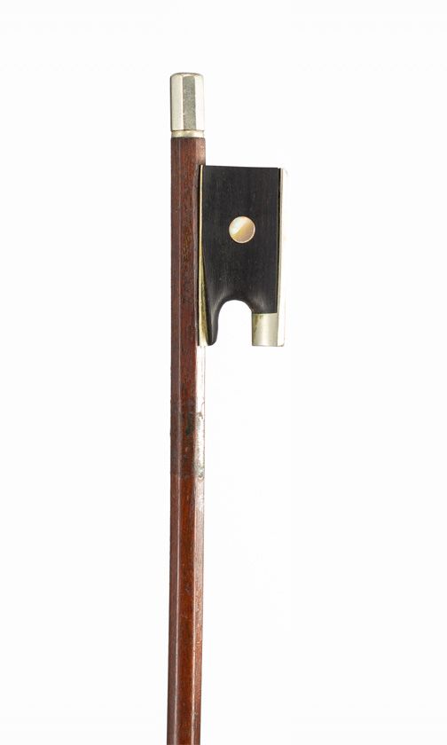 A nickel-mounted violin bow, branded Dodd