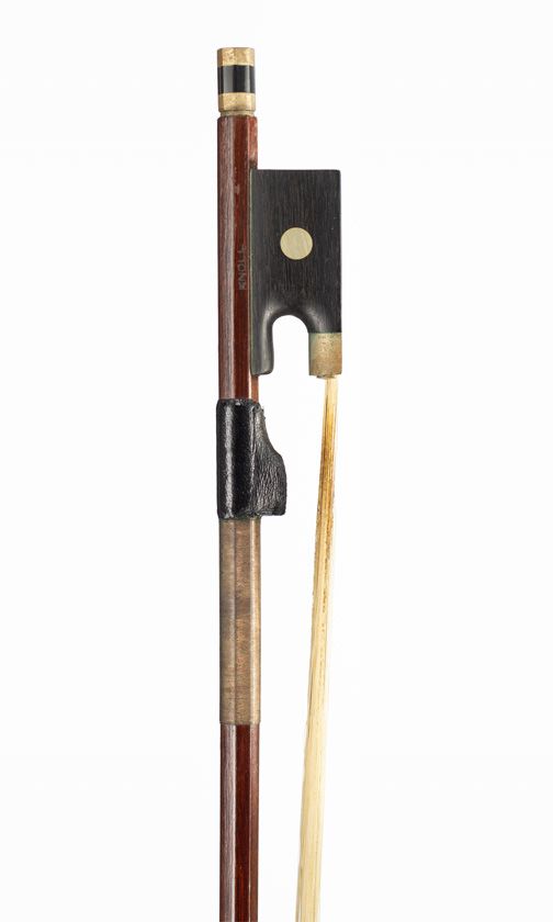 A nickel-mounted  violin bow, branded Knoll