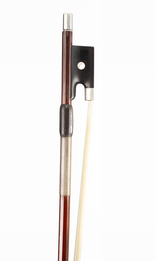 A silver-mounted violin bow branded J. Tubbs