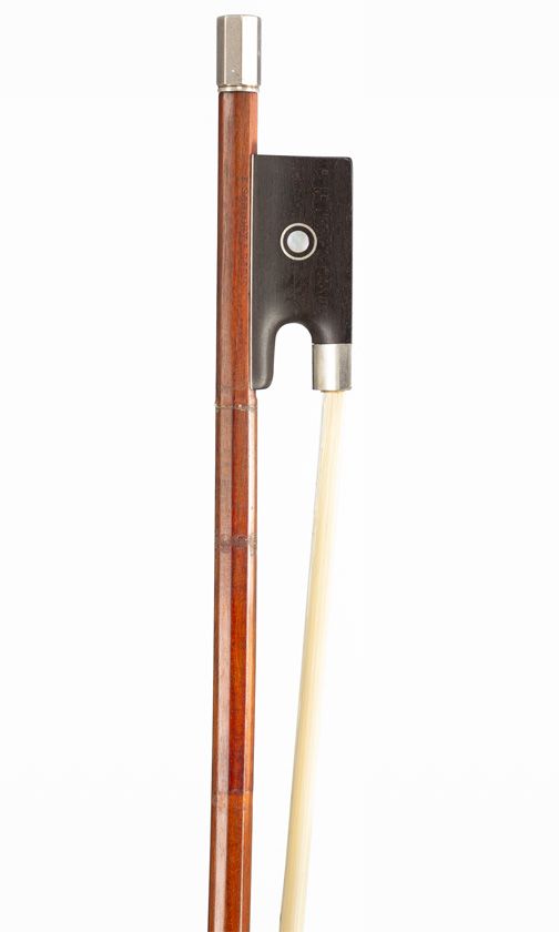 A silver-mounted violin bow, branded E. Sartory a Paris