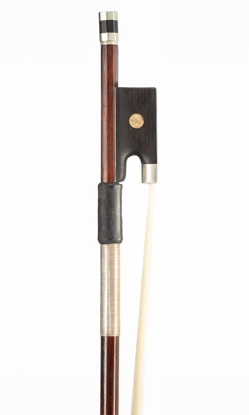 A nickel-mounted violin bow, branded Ch. Husson a Paris