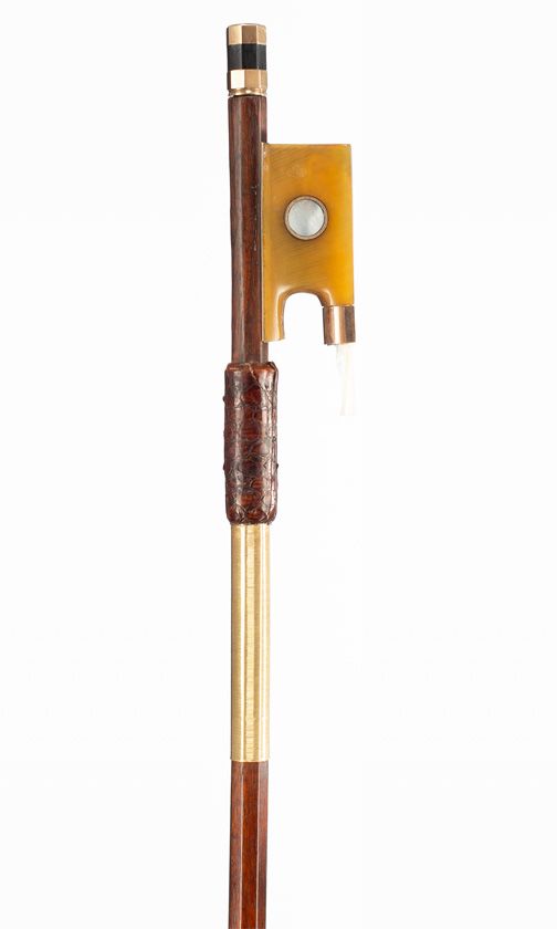 A gold and mastic-mounted violin bow, branded Kittel