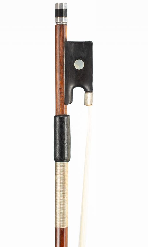 A silver-mounted violin bow, branded Lupot