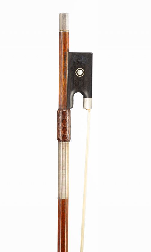 A silver-mounted violin bow, branded E. Sartory a Paris