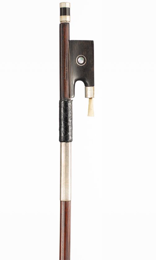A nickel-mounted violin bow, branded F. N. Voirin a Paris