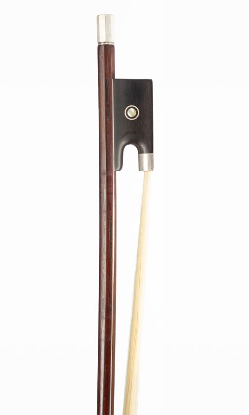 A silver-mounted violin bow, branded E. Sartory a Paris