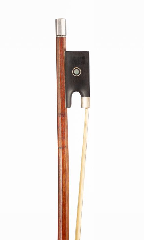 A silver-mounted violin bow, branded E. Sartory a Paris