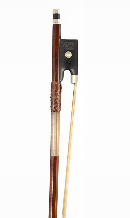 A nickel-mounted violin bow, unbranded