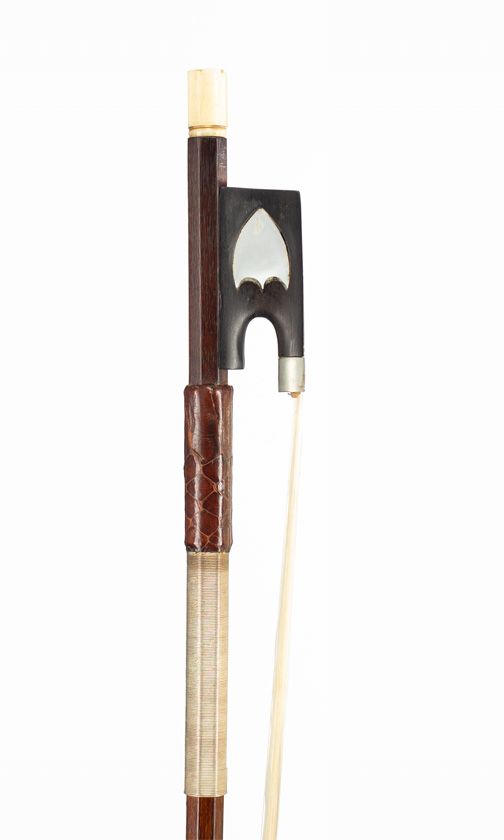 A bone and nickel-mounted viola bow, branded Gaulard