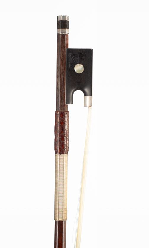 A silver-mounted viola bow, branded Pajeot