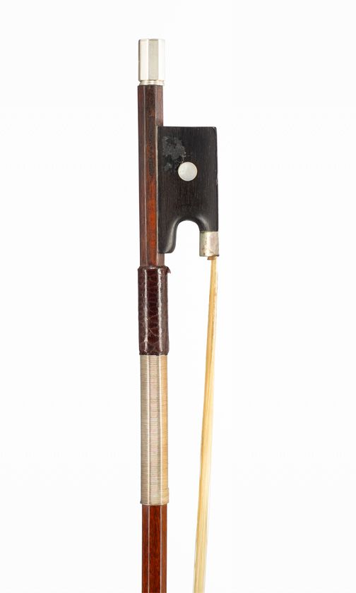 A nickel-mounted viola bow, branded E. Sartory a Paris
