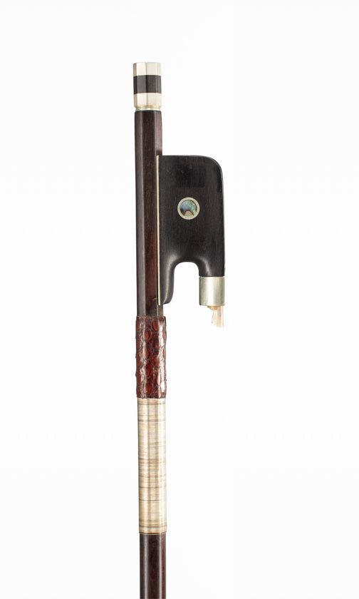 A nickel-mounted cello bow, unbranded