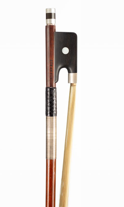 A silver-mounted cello bow, branded Bienfait
