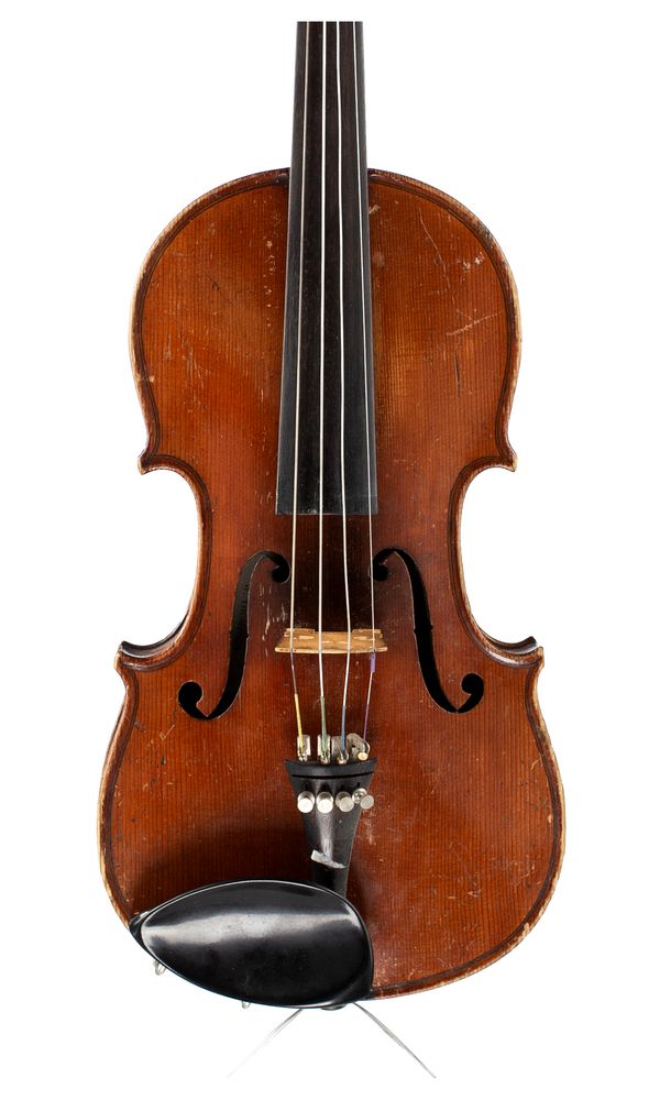 A three-quarter sized violin, labelled Supplied by W. Thompson
